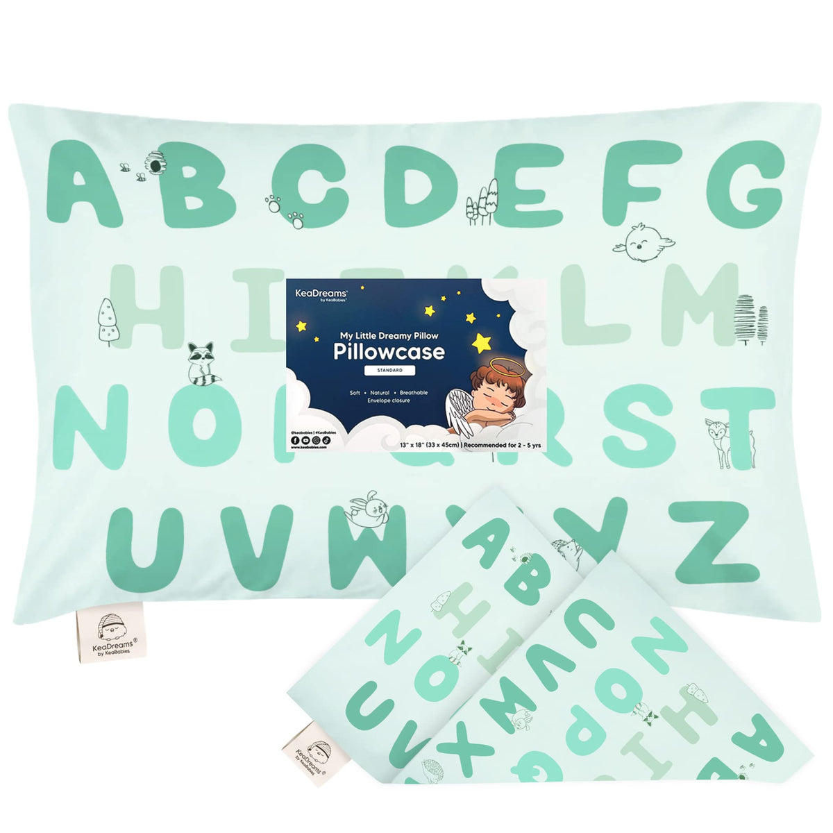 KeaBabies mint toddler pillowcase, 13x18, soft cotton for gentle sleep.