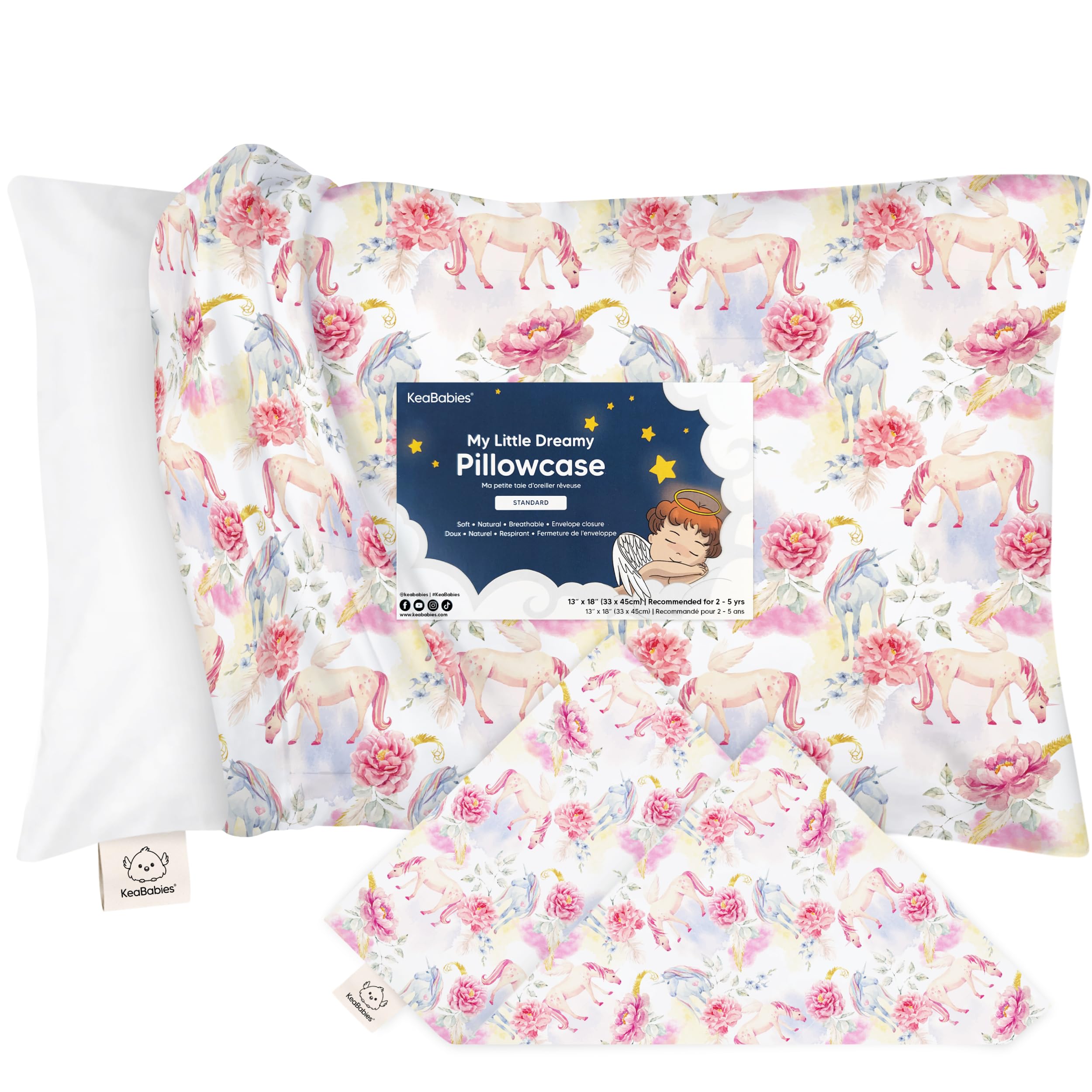 KeaBabies toddler pillowcase 13x18 in soft cotton for gentle, breathable comfort.