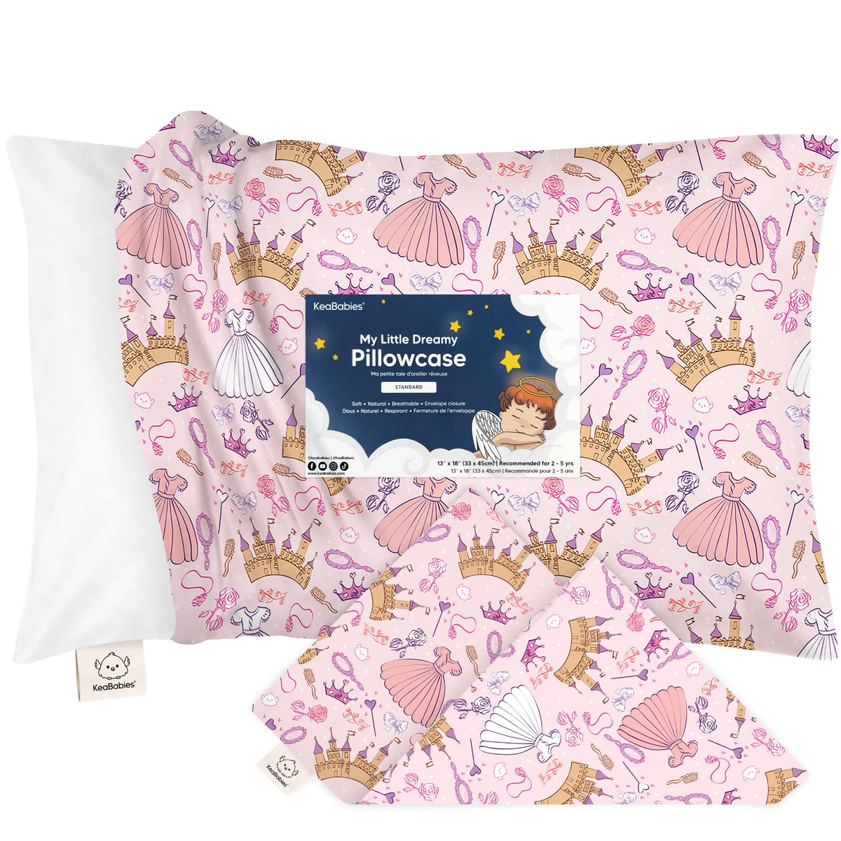 KeaBabies toddler pillowcase in soft cotton, sized 13x18, perfect for kids' bedtime routines.