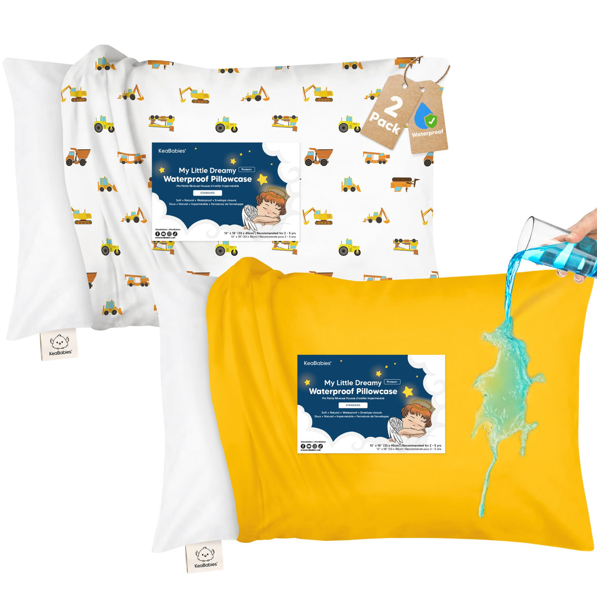 Keababies toddler pillowcase 13x18 waterproof pack 2 protects against spills.