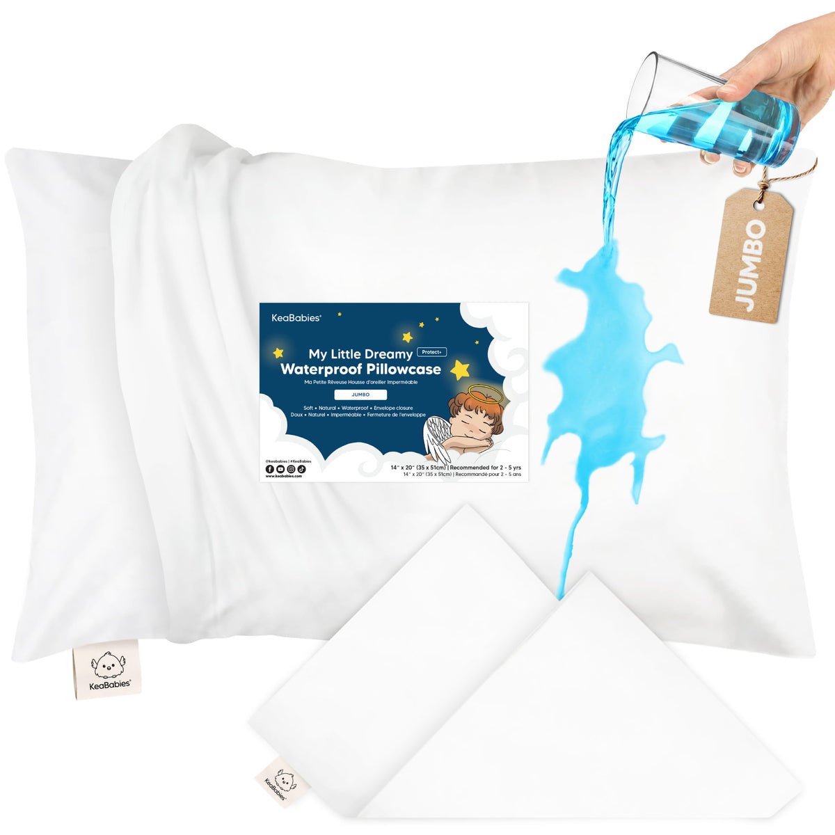 KeaBabies 14x20 soft white toddler pillowcase protects against moisture and stains.