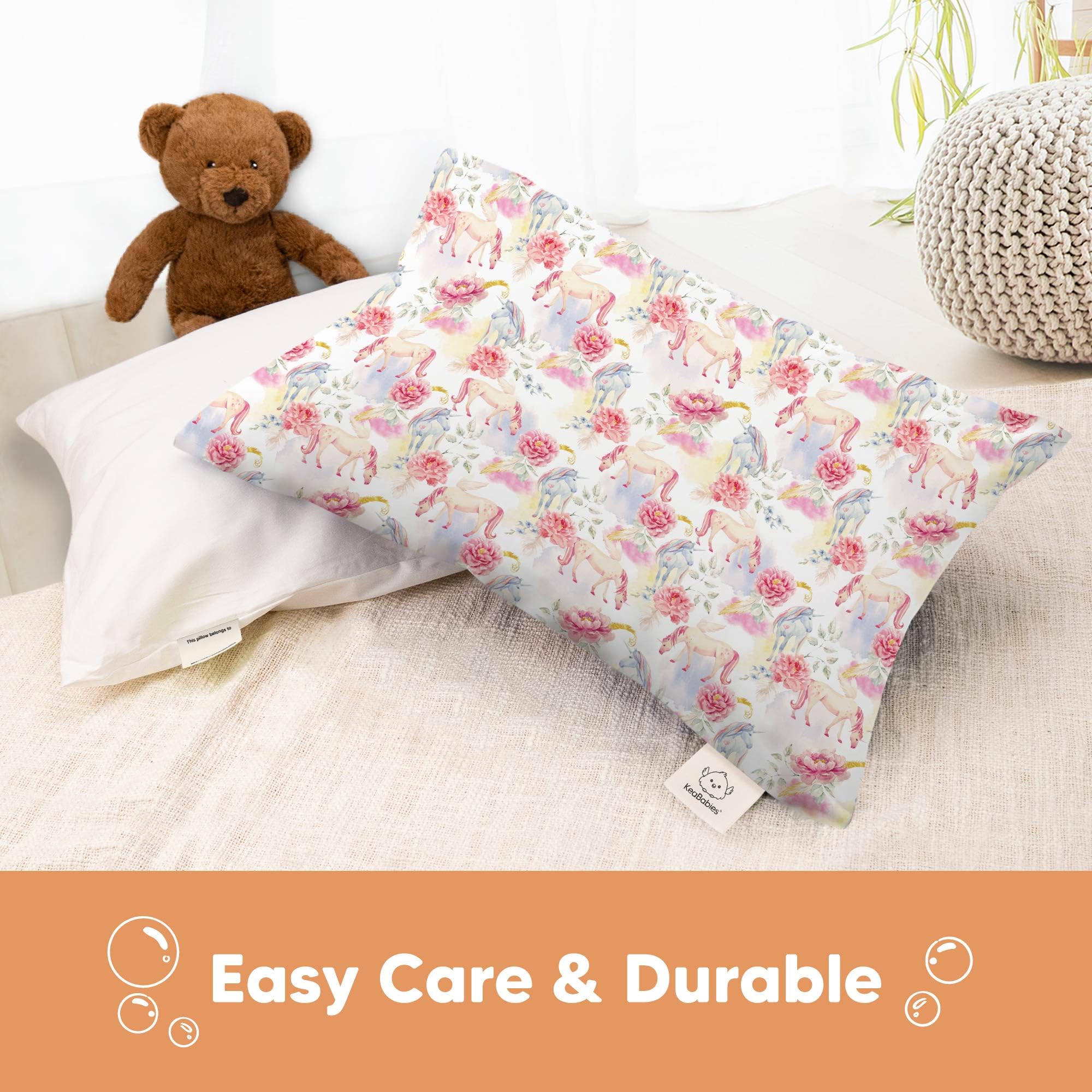 KeaBabies machine-washable pillowcase simplifies cleanup.