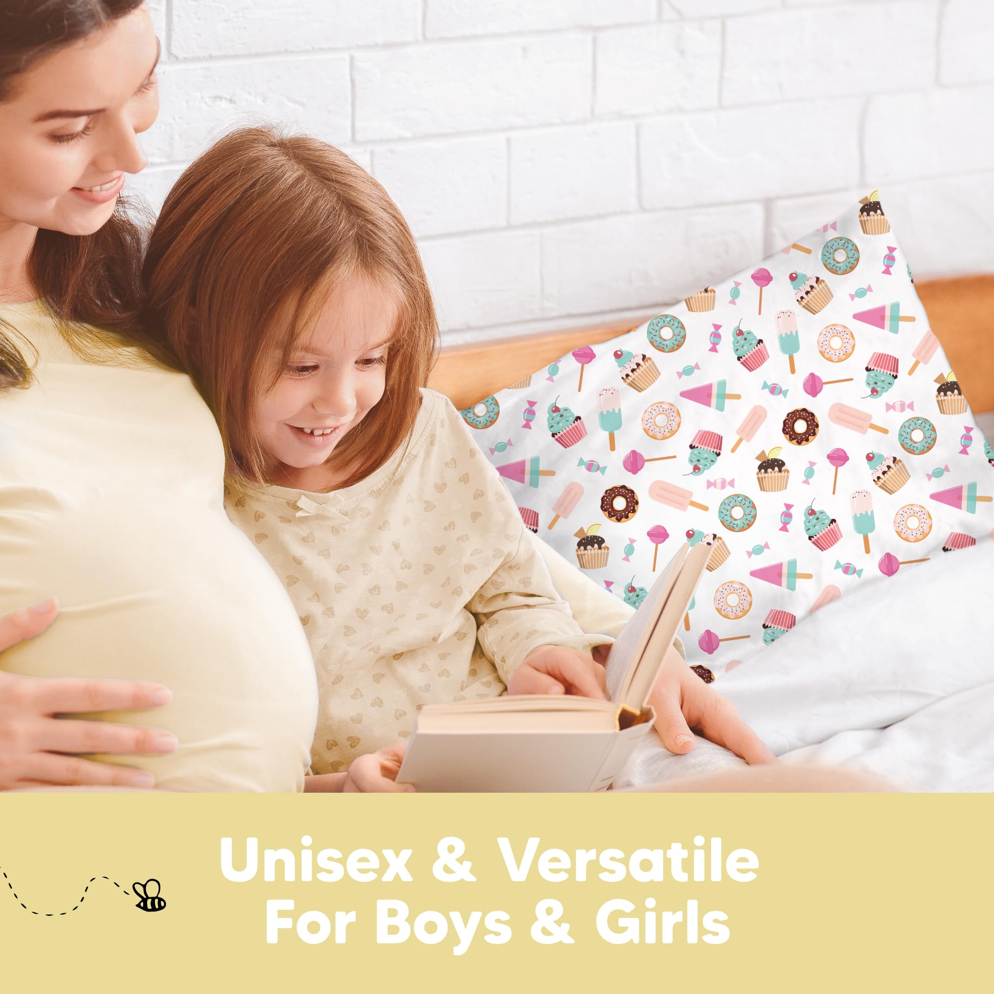 13x18 size fits standard toddler pillows for quick upgrades.
