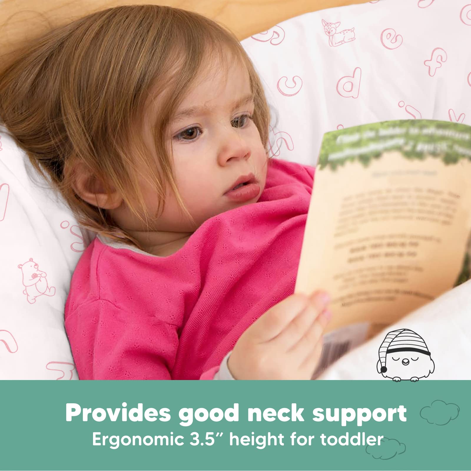 KeaBabies travel-friendly pillow with ABC Land Rose design is ideal for naps on the go.