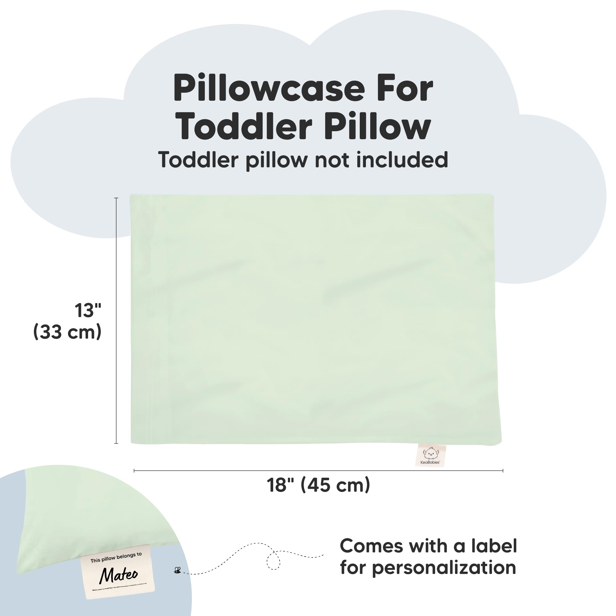 KeaBabies travel pillowcase with personalized tag for quick ID.