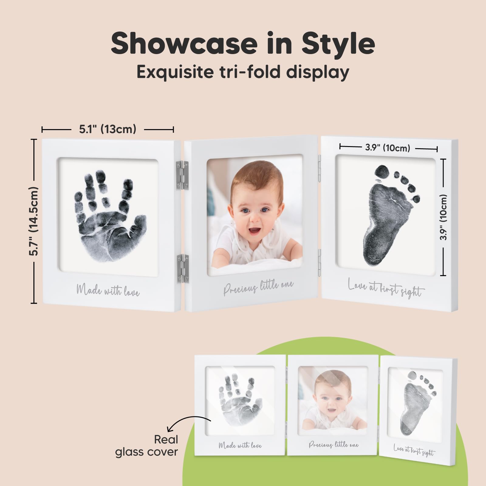 KeaBabies tri-fold wood frame showcases your baby’s prints in a stylish, modern nursery display.