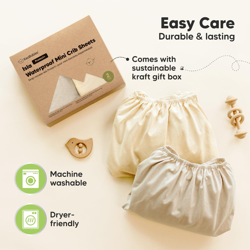 KeaBabies two-pack sheets shown together for convenient care and rotation.