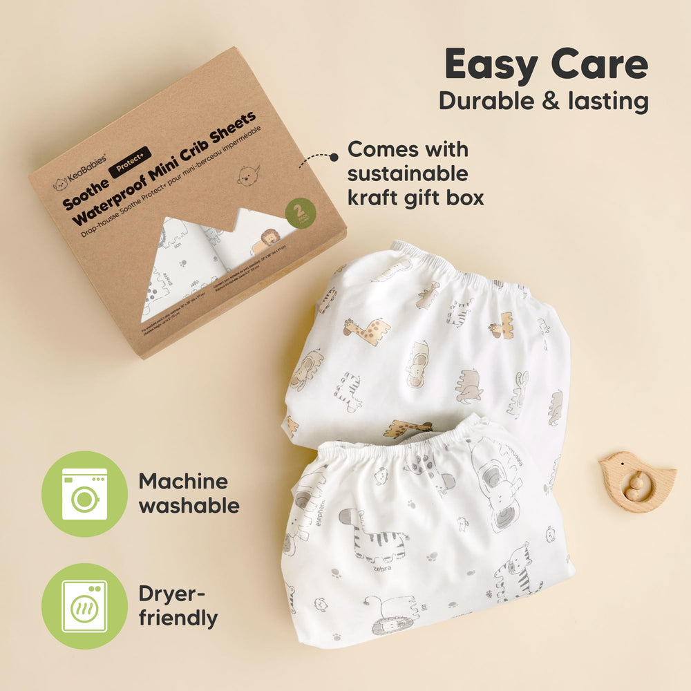 KeaBabies sheets measure 38x26 inches for standard playards.