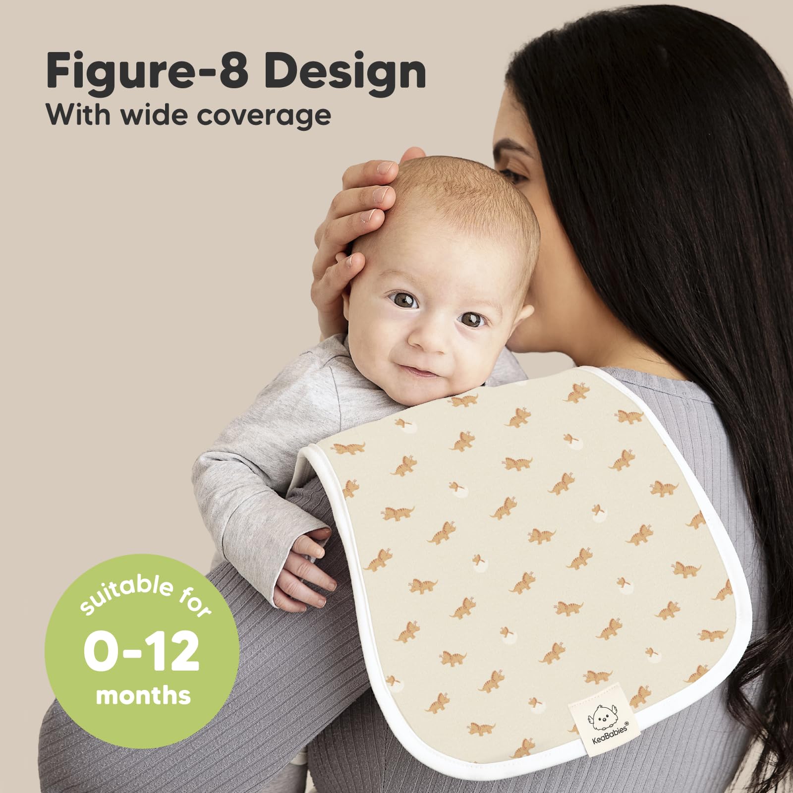KeaBabies burp cloth with figure-8 coverage stays in place.