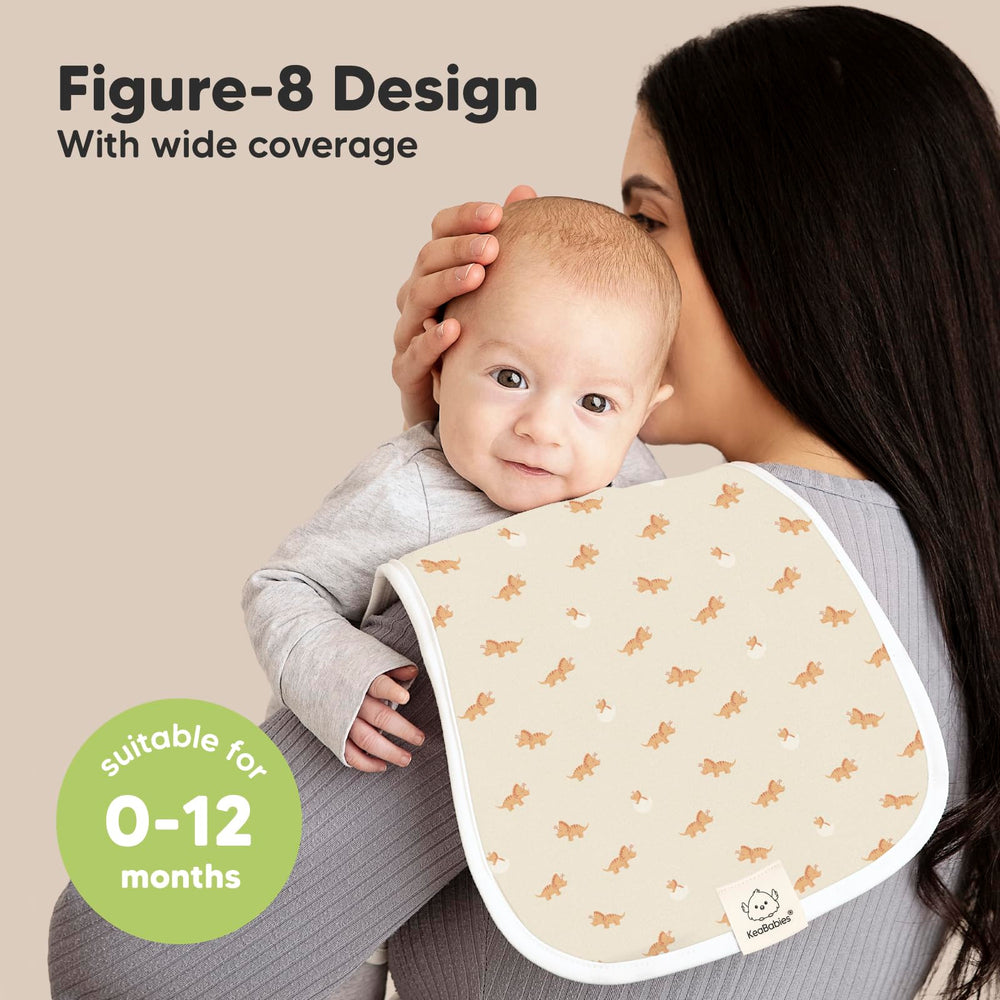 KeaBabies burp cloth with figure-8 coverage stays in place.