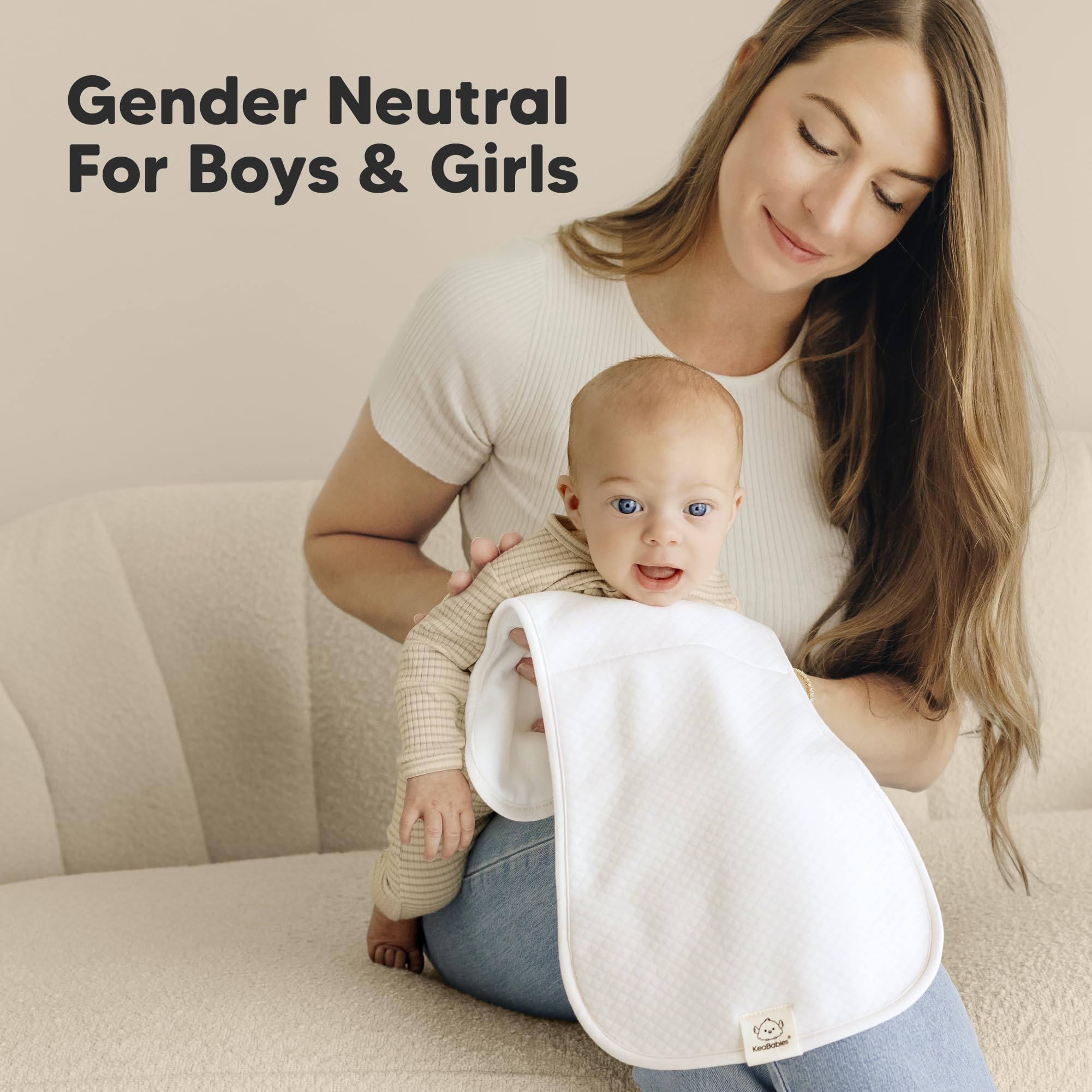 Keababies Urban Quin burp cloth is machine washable and dryer-friendly for busy parents