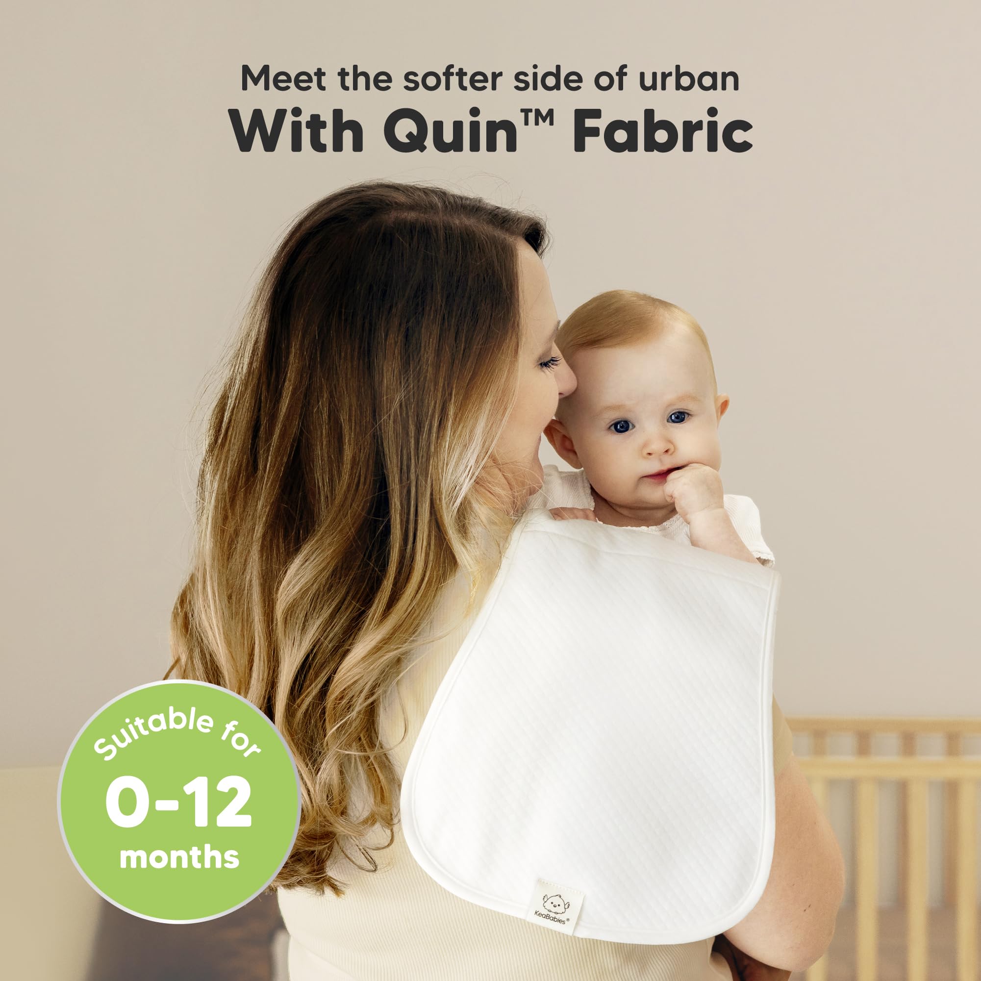 Keababies Urban Quin burp cloth highlights the three layers: Quin fabric, fleece, and cotton backing