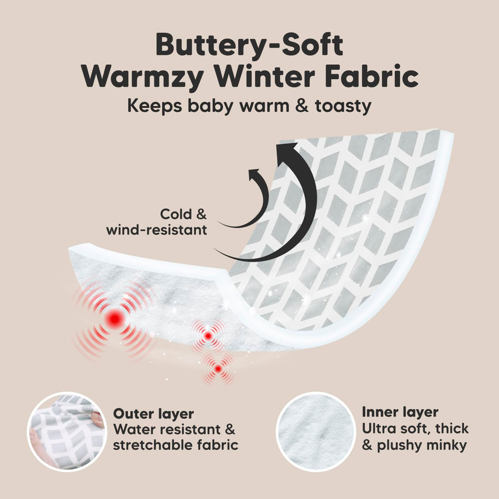 KeaBabies Warmzy stroller canopy shielding baby from sun and wind.