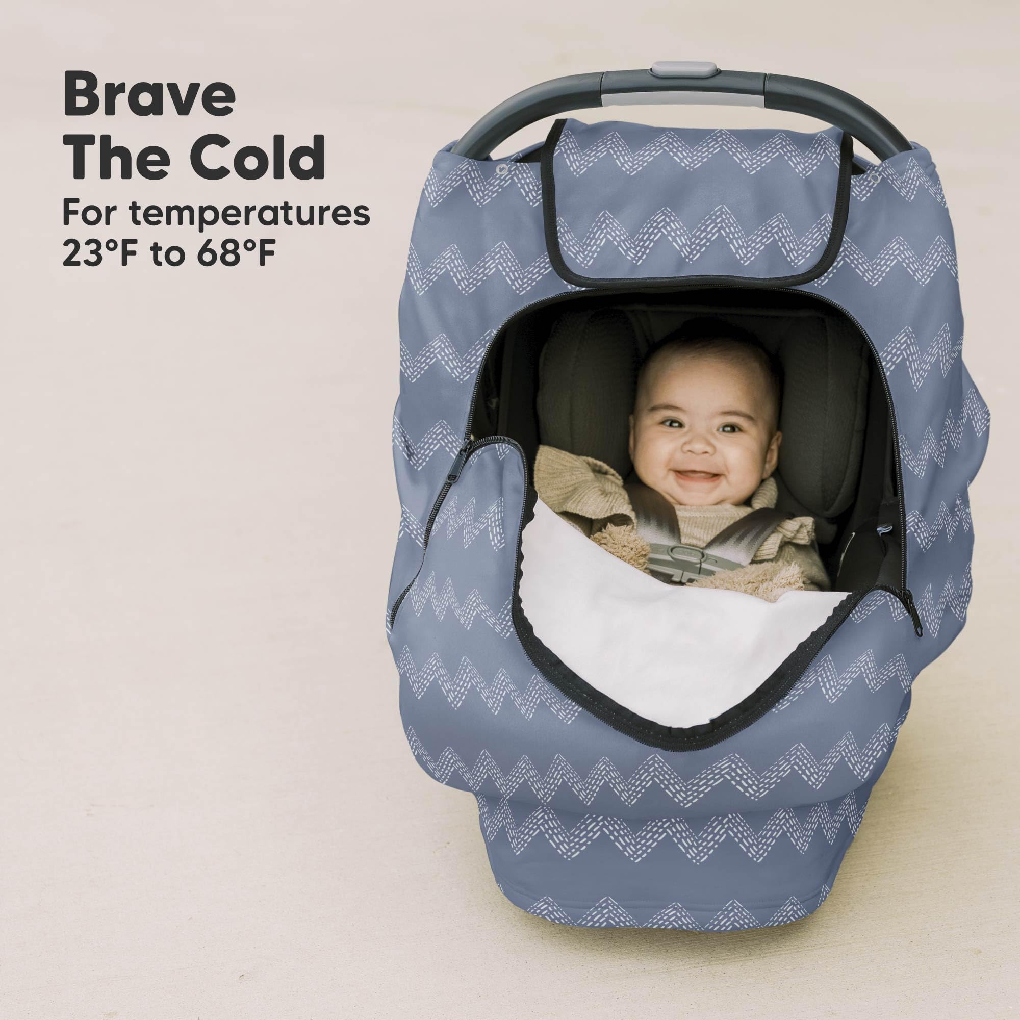 KeaBabies car seat cover with zipped window for quick baby interaction.