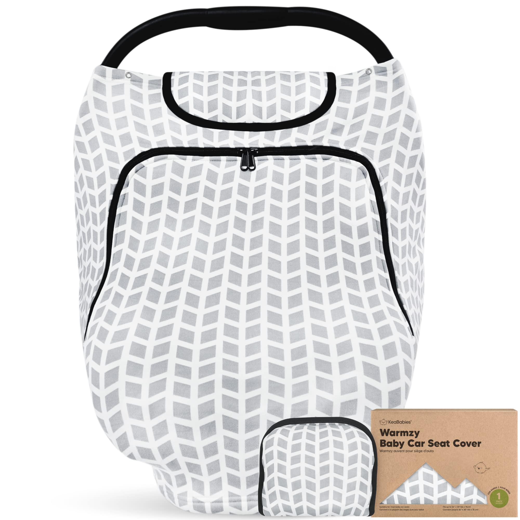 KeaBabies Warmzy winter car seat cover keeps baby warm during cold car rides.