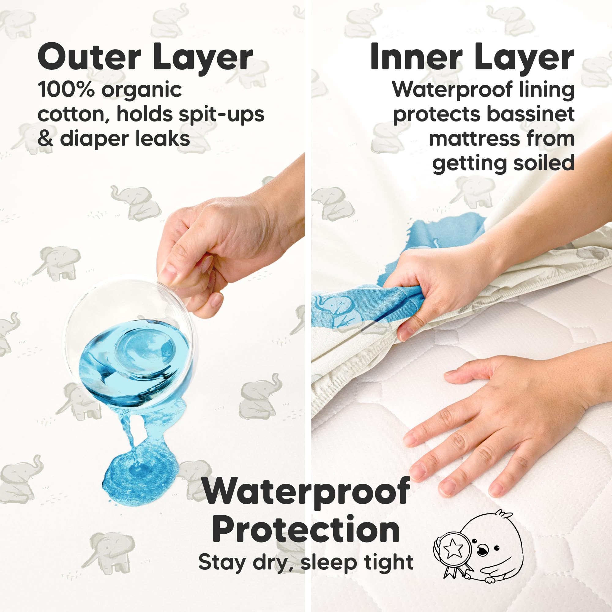 KeaBabies Waterproof liner protects the mattress without bulk