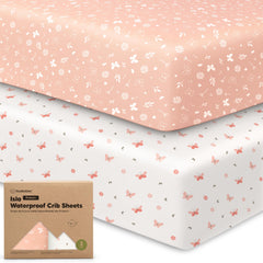 KeaBabies waterproof crib sheet with butterfly print keeps mattress dry and clean