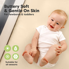KeaBabies waterproof Protect+ layer highlighted for diaper leaks around the mattress.
