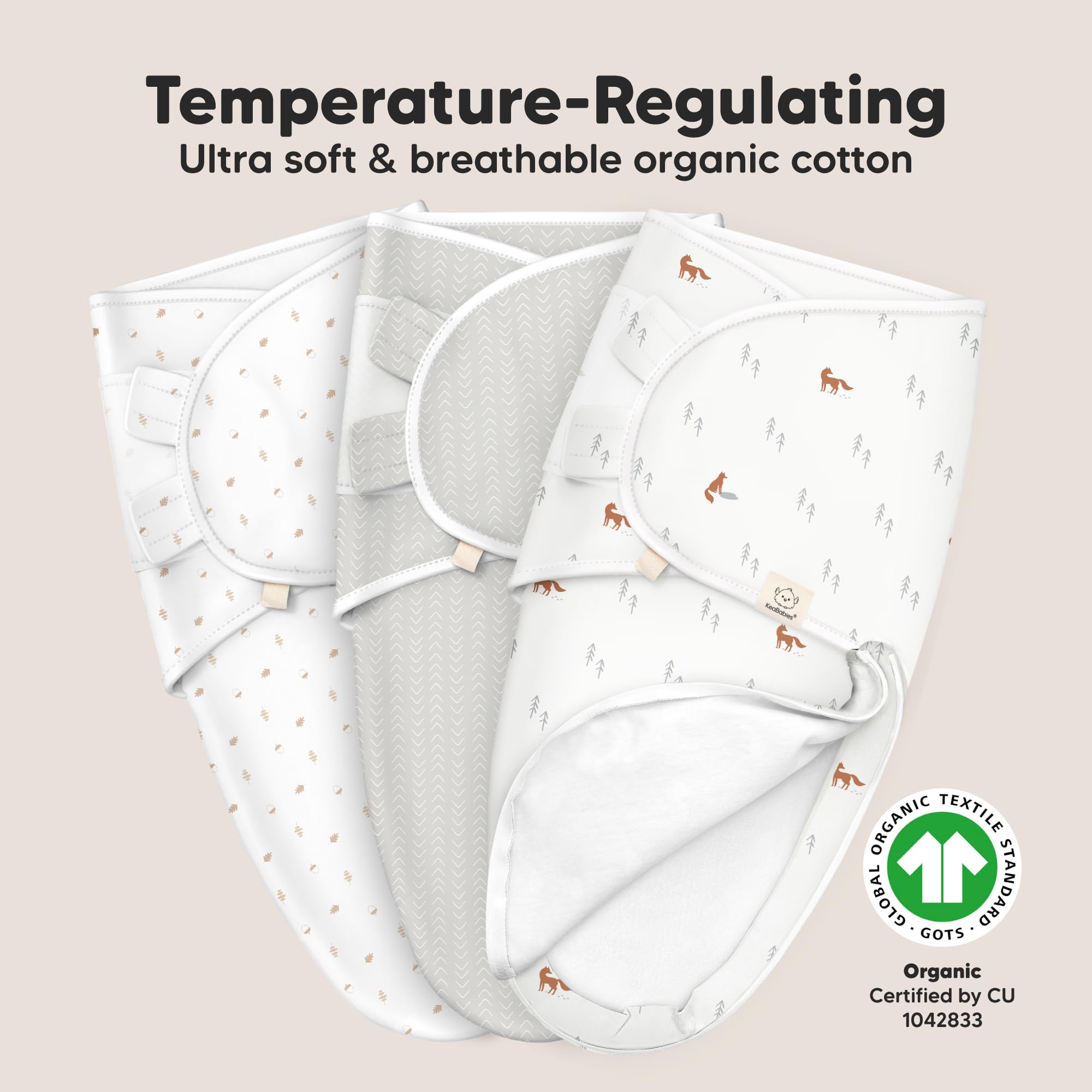 KeaBabies wearable swaddle with zipper closure for night changes
