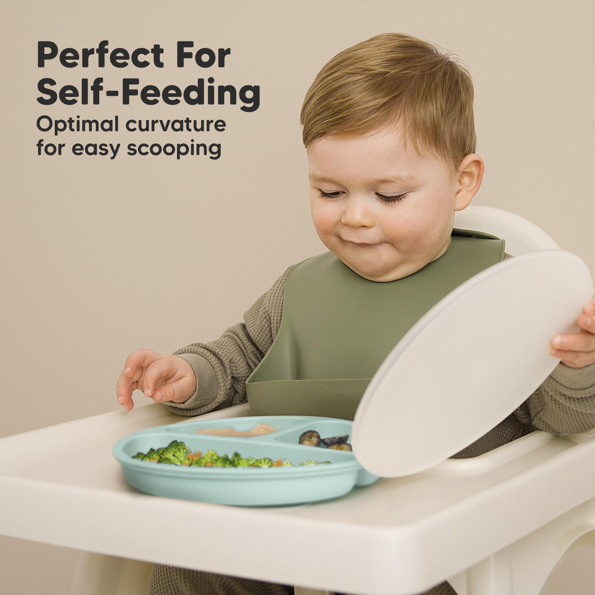 KeaBabies weighted-silicone-plate is durable and unbreakable for busy mealtimes.