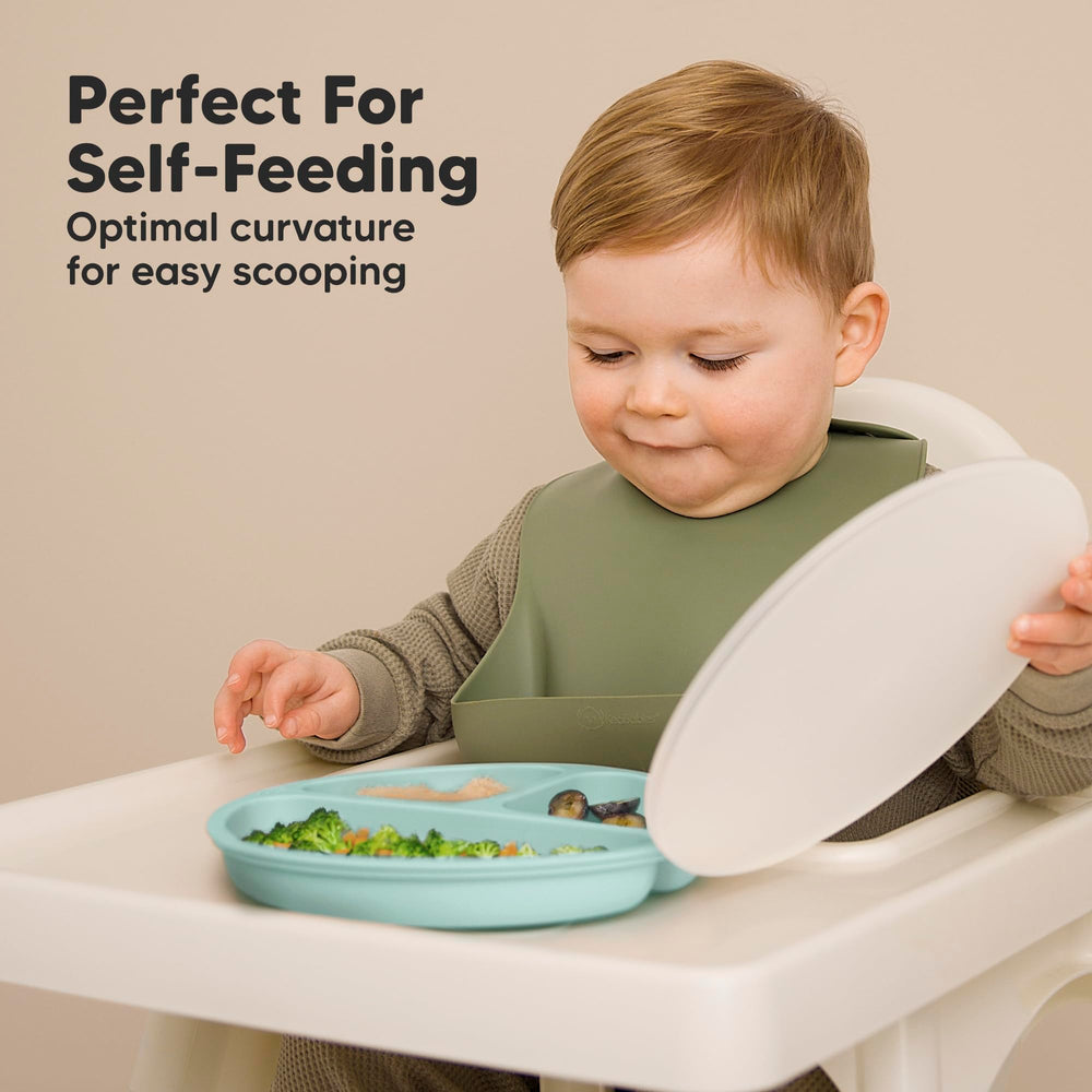 KeaBabies weighted-silicone-plate is durable and unbreakable for busy mealtimes.