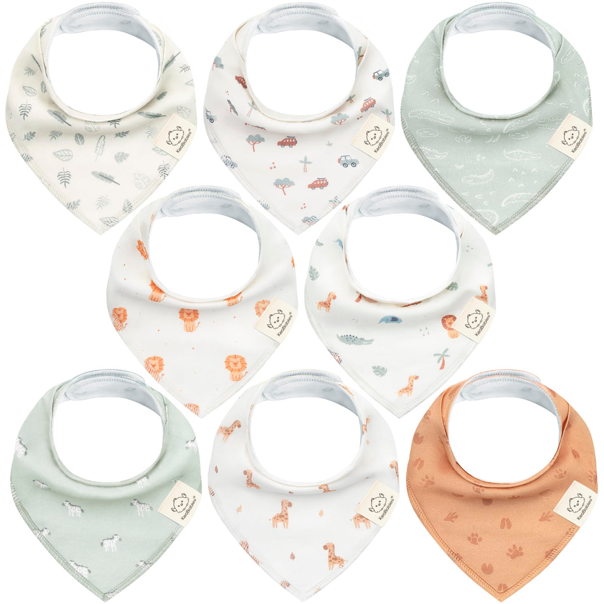 KeaBabies Wilderness 8-pack bandana bibs, ready to wear for daily drool control.