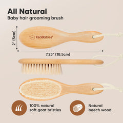 KeaBabies wooden baby hair brush cradle cap action helps distribute natural oils evenly.