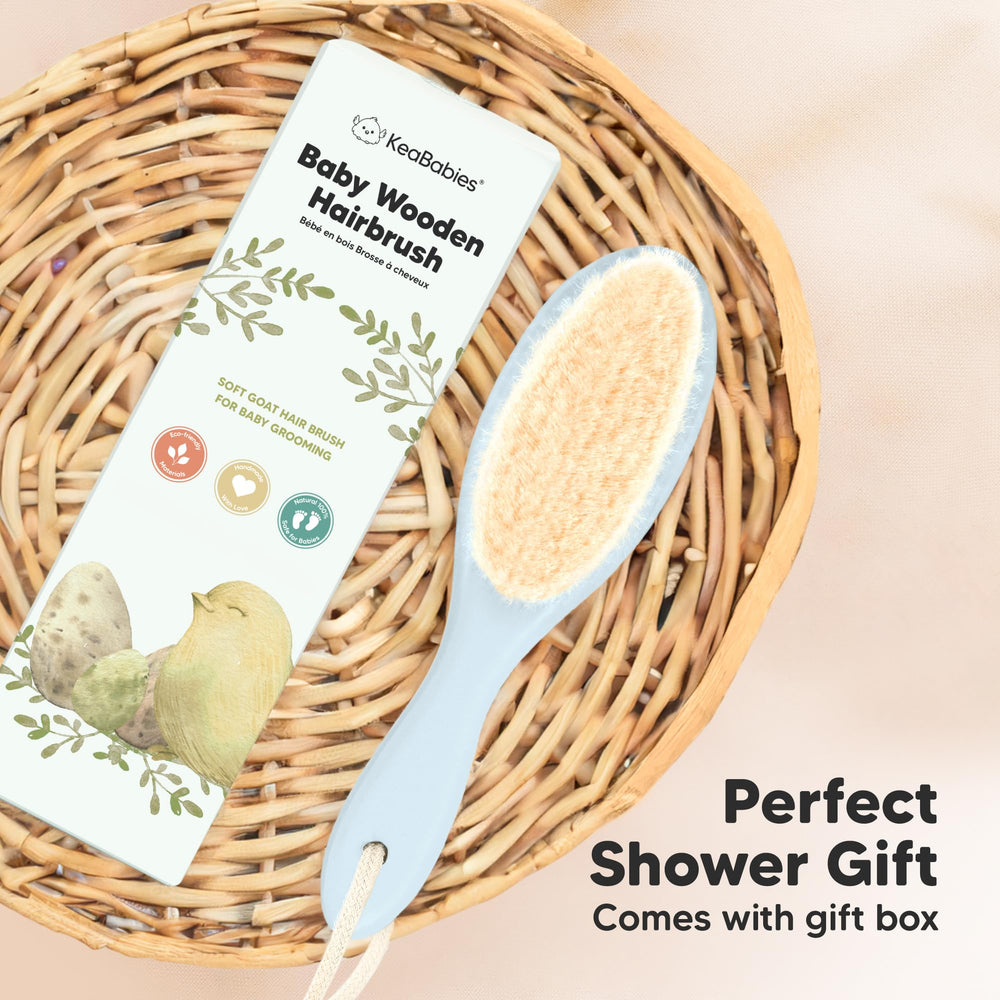 KeaBabies wooden-handle brush with natural finish for safe infant grooming