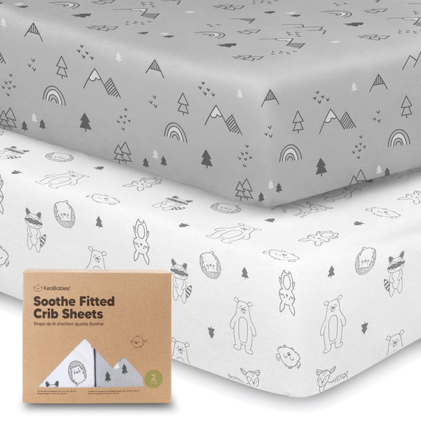KeaBabies woodland crib sheets two-pack on mattress for safe sleep