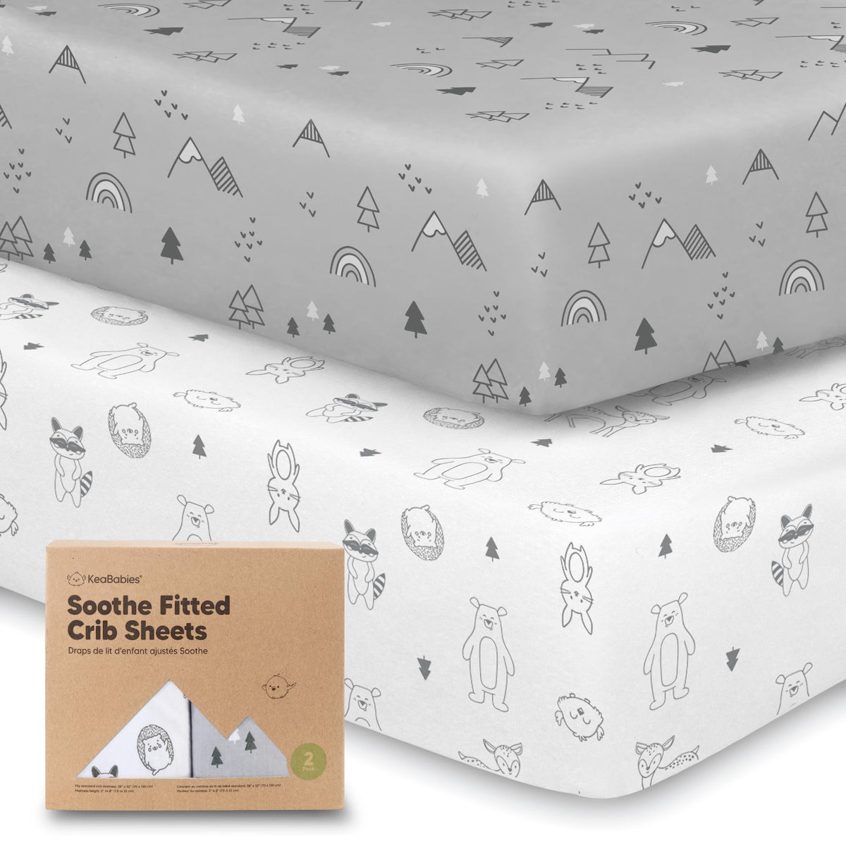 KeaBabies woodland crib sheets two-pack on mattress for safe sleep