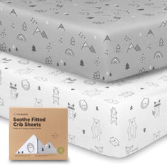 KeaBabies woodland crib sheets two-pack on mattress for safe sleep