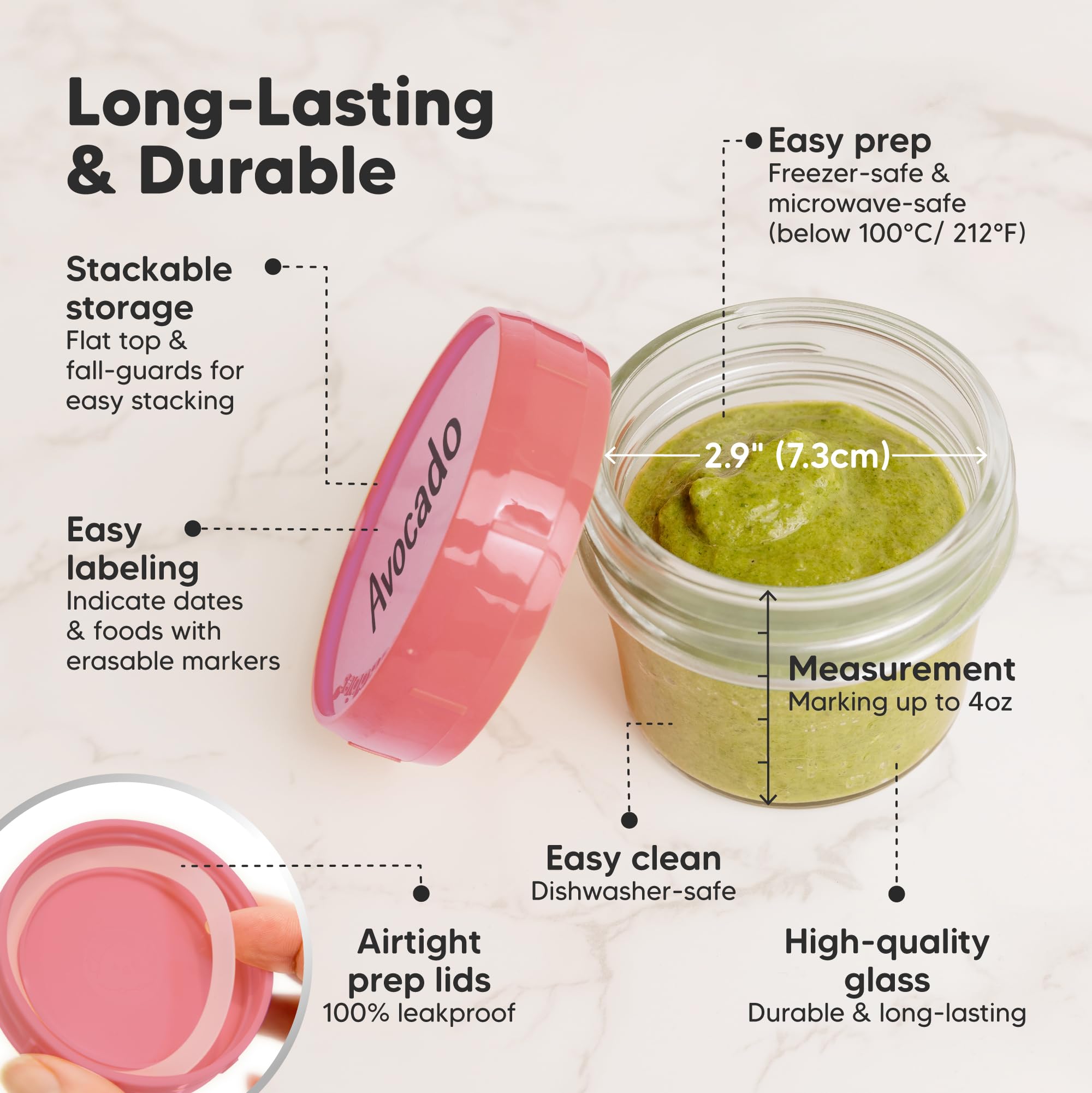 Writable lids for easy labeling and meal planning.