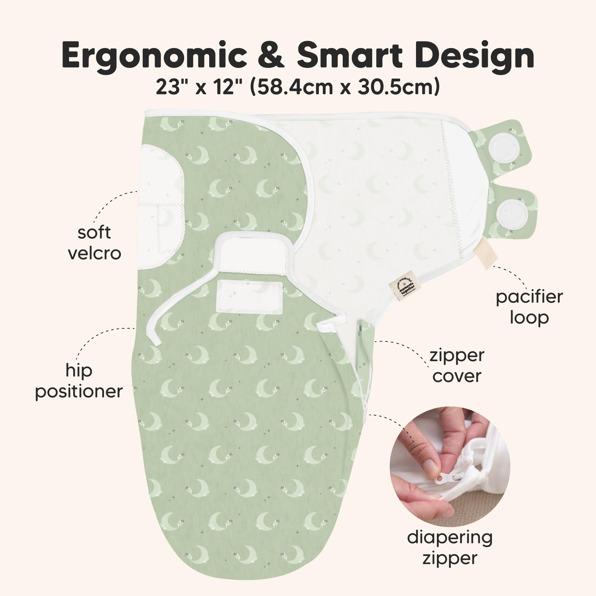 KeaBabies ZipClose Swaddle enables easy diaper changes without unwrapping.