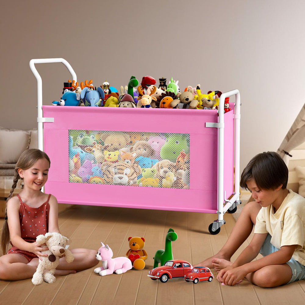 KEEGH pink toy box with 360° wheels enables easy movement.
