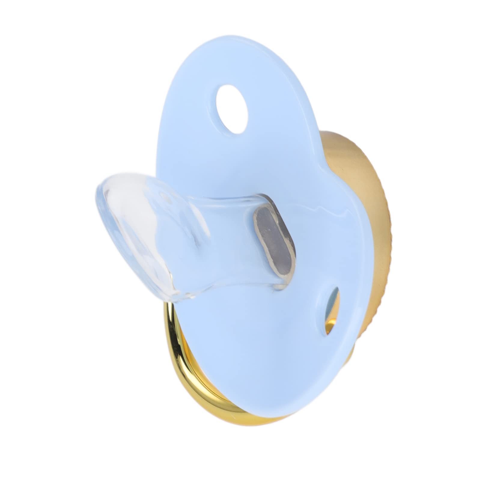 Keenso blue pacifier shown during a baby photo shoot scenario.
