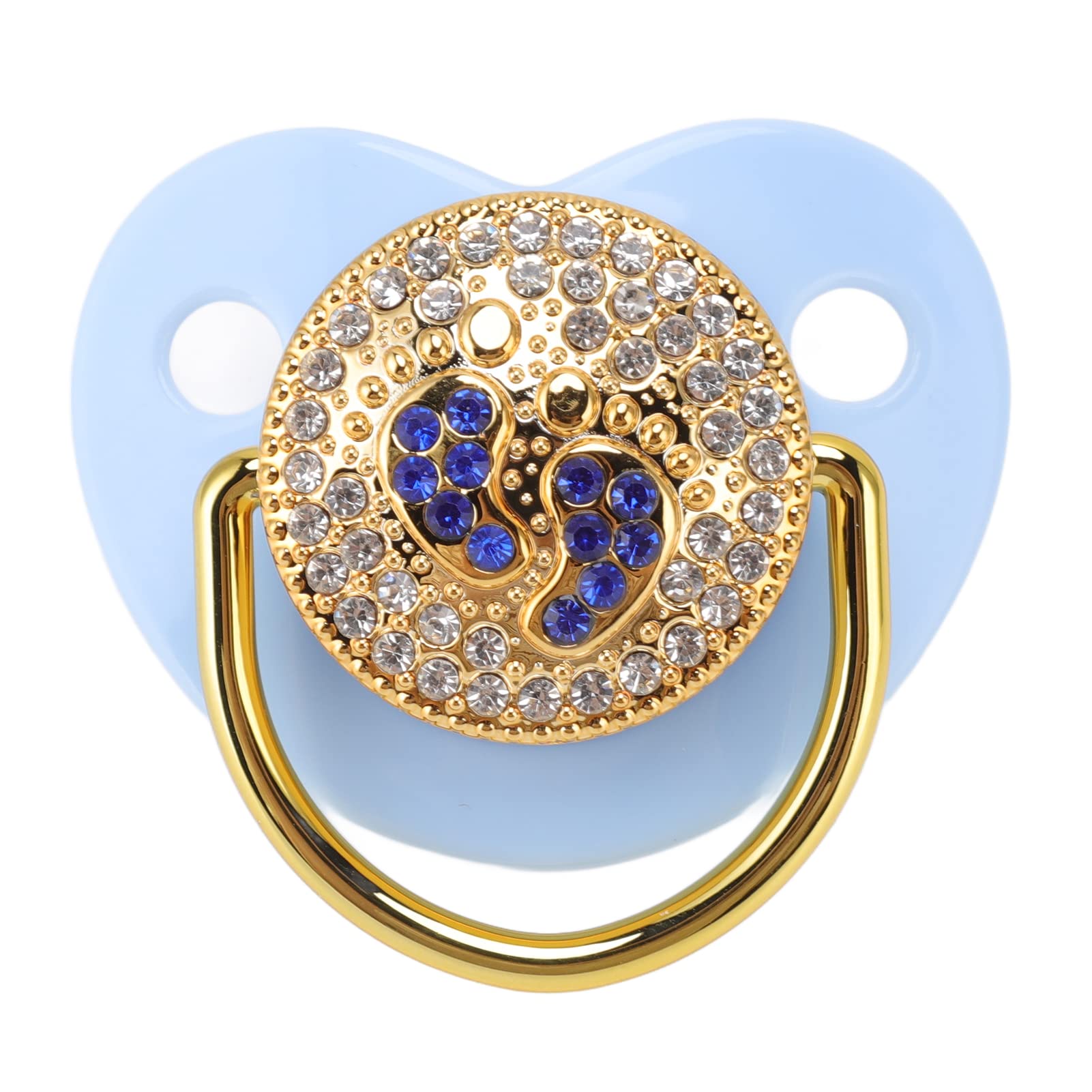 Keenso blue soft-touch silicone pacifier feels gentle on lips.