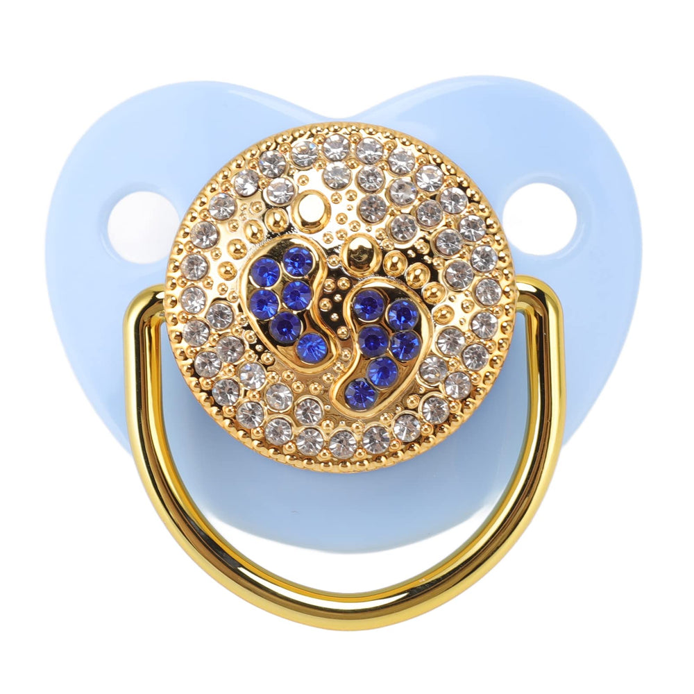 Keenso blue soft-touch silicone pacifier feels gentle on lips.