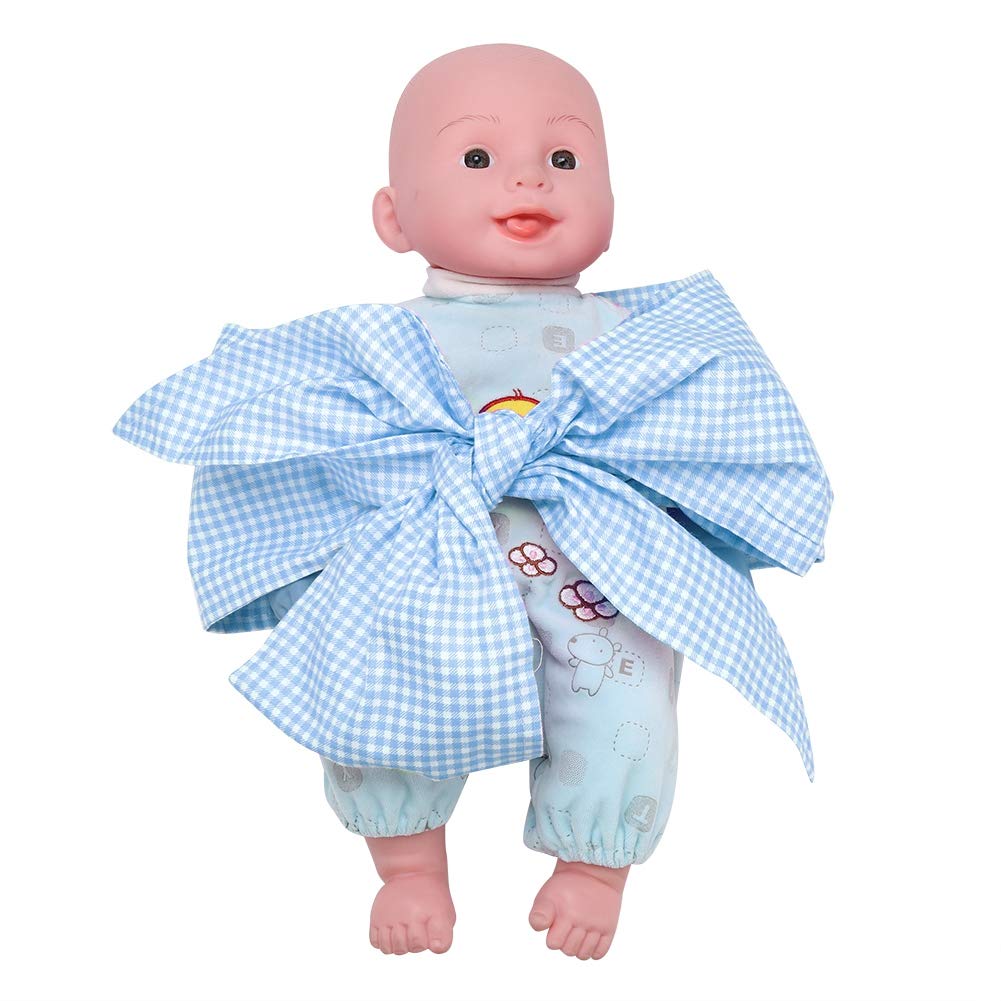 Keenso newborn swaddle wrap laid flat in light blue plaid, showcasing pattern.