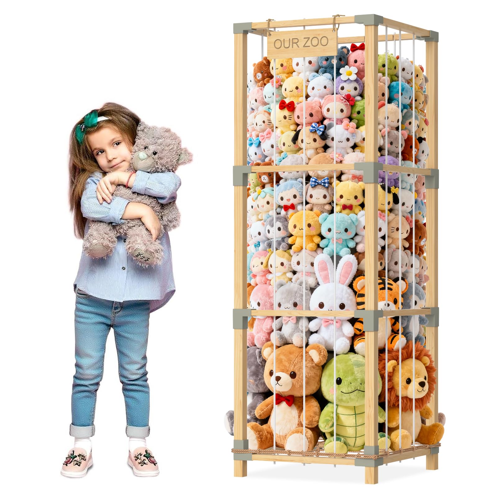 Keeswin 200L stuffed animal zoo storage with generous capacity for plush toys.