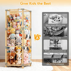 Keeswin bamboo toy organizer with mesh pocket for easy toy access.