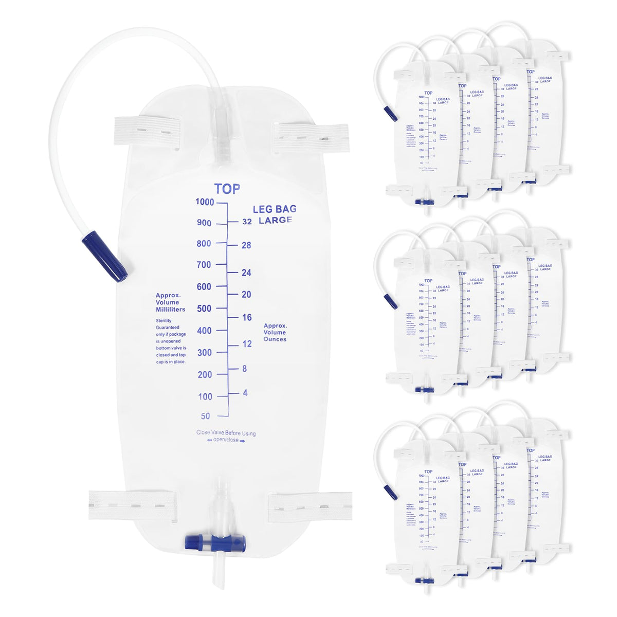 Keggaen 12-pack catheter bags with 1000 ml capacity for daily wear and travel