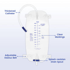 Keggaen external catheter bag with drain port simplifies emptying.