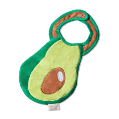 Keiki Care avocado-shaped drool bib front view with soft cotton and absorbent core.