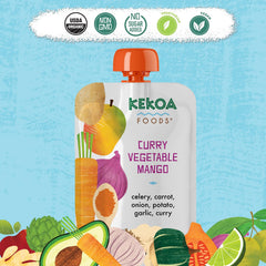 Kekoa Foods puree label close-up—USDA Organic, Non-GMO, no added sugar.