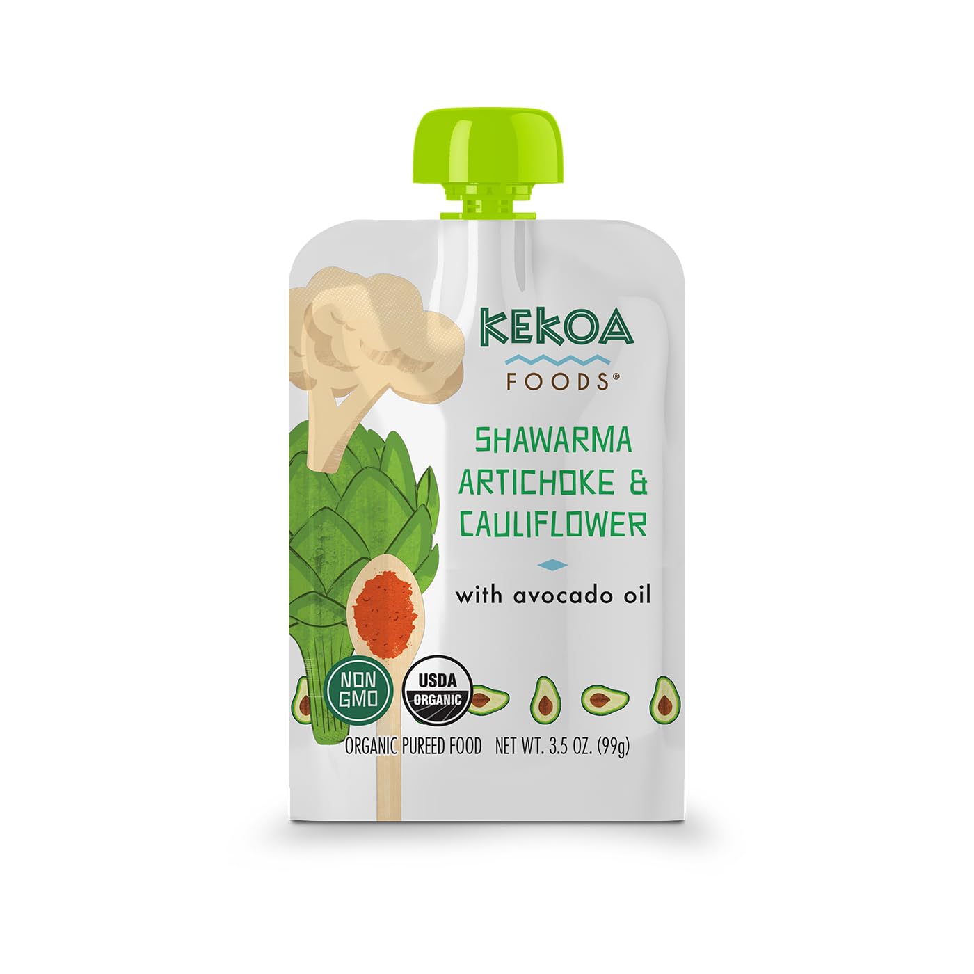 Kekoa Foods product packaging close-up illustrates vegan, gluten-free, non-GMO attributes.