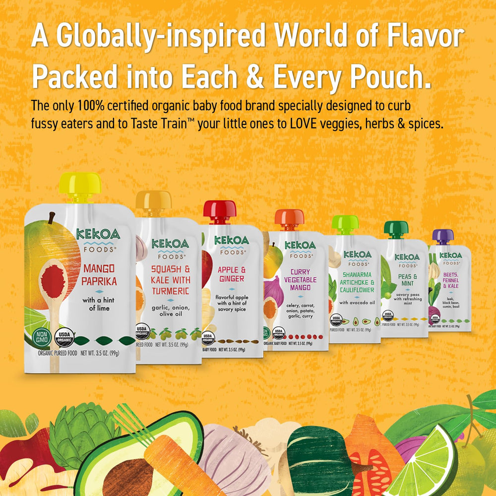 Kekoa Foods Mango Paprika packaging display, clean and organic branding.