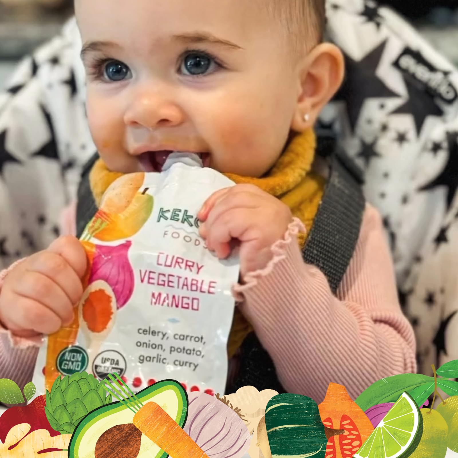 Kekoa Foods pouch on-the-go—mess-free feeding for busy parents.