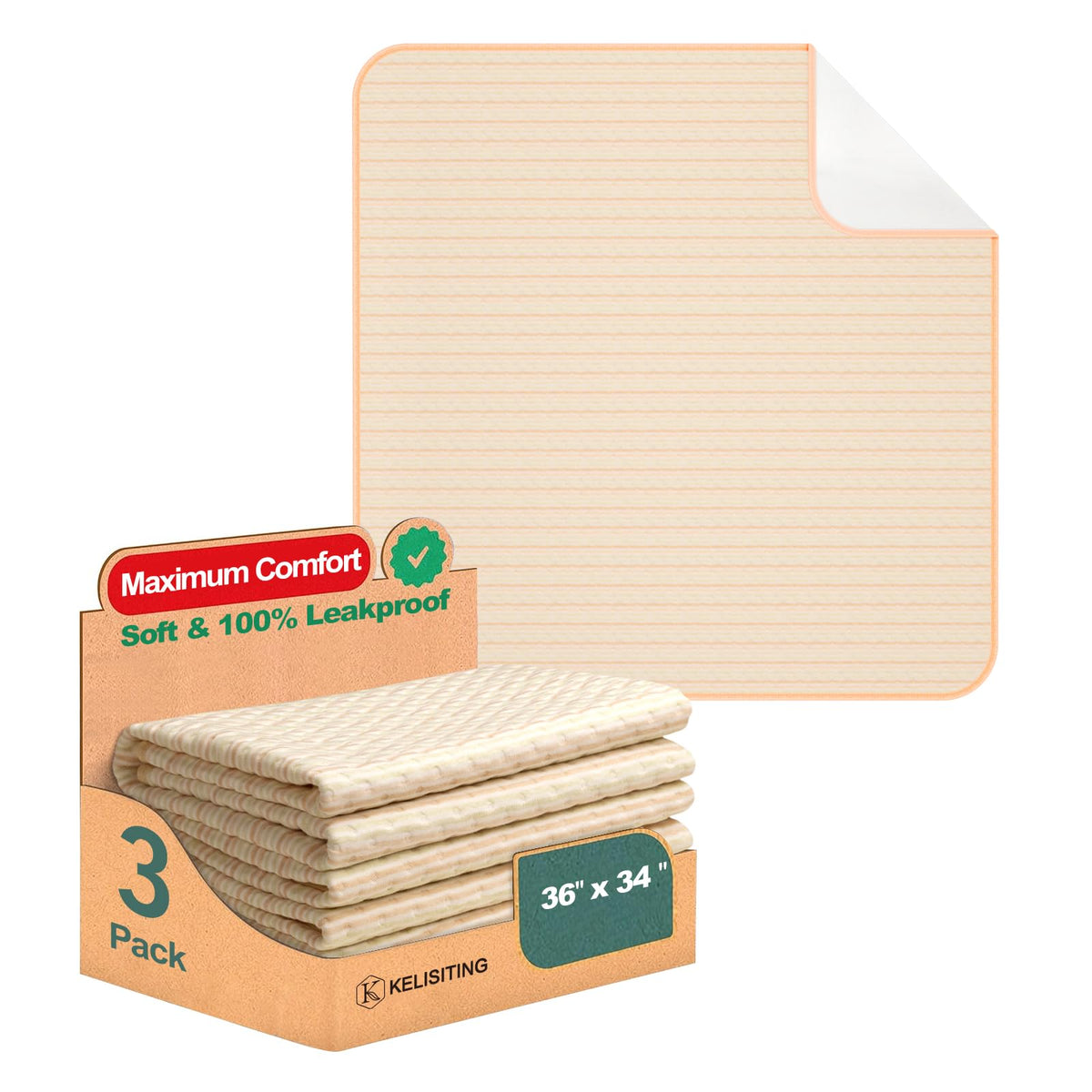 Kelisiting bed pad 36x34 flat on sofa shows protection and easy cleaning