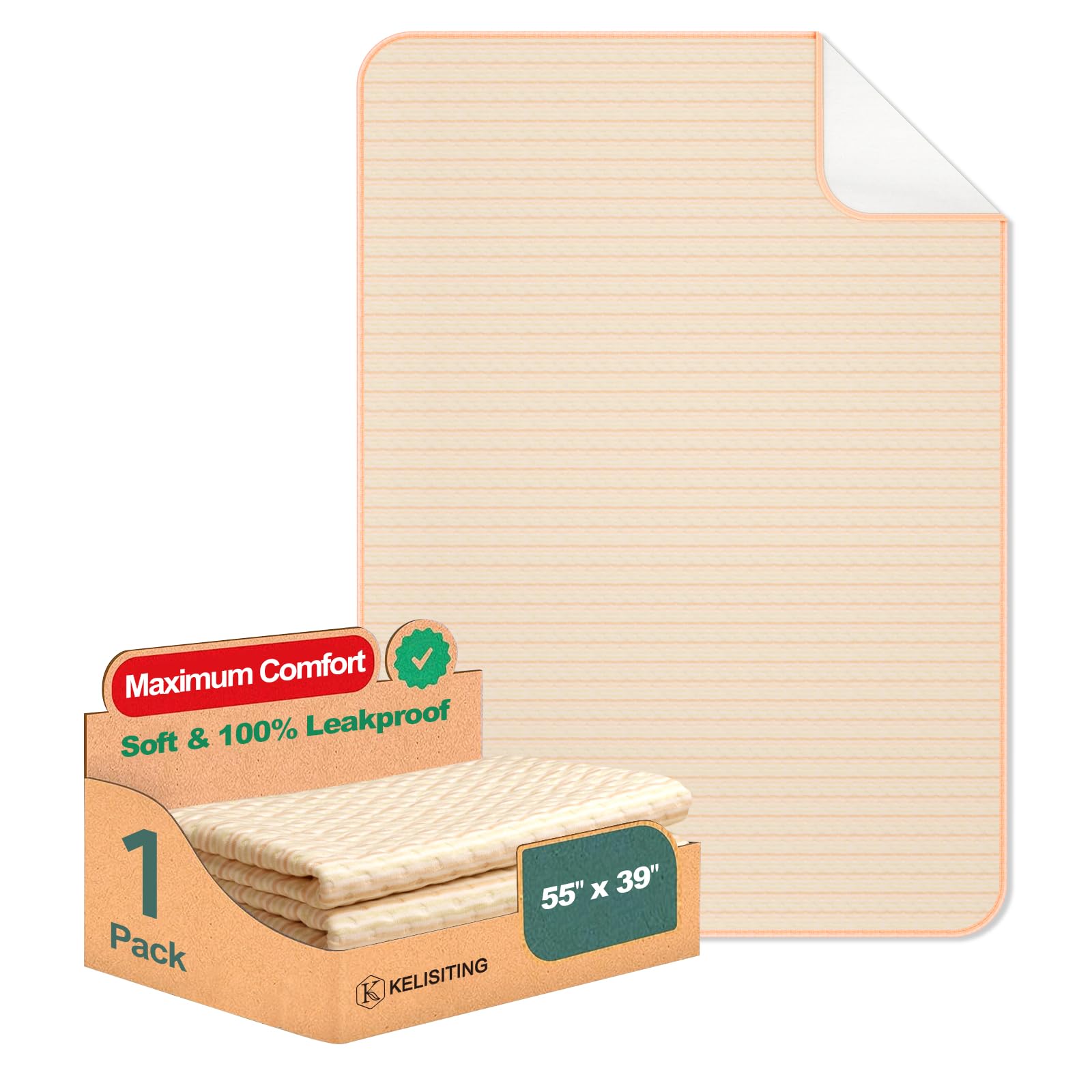 Kelisiting bed pad 55x39 front view protects furniture with a reusable design.