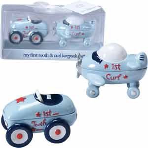 Kelli's Gifts keepsake with race car motif for baby's first tooth memory.